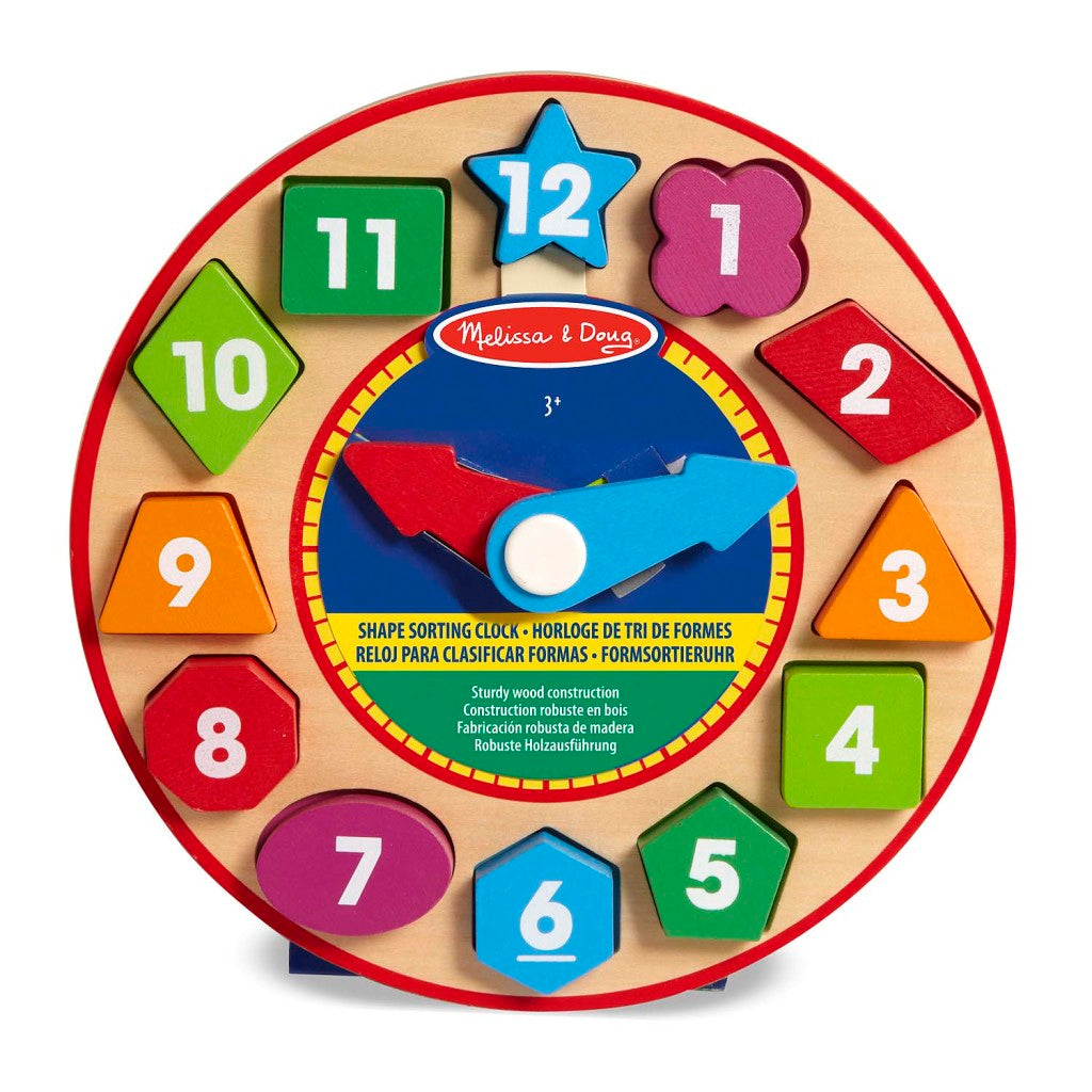 Horloge d'apprentissage en bois Melissa Doug avec 12 formes en bois