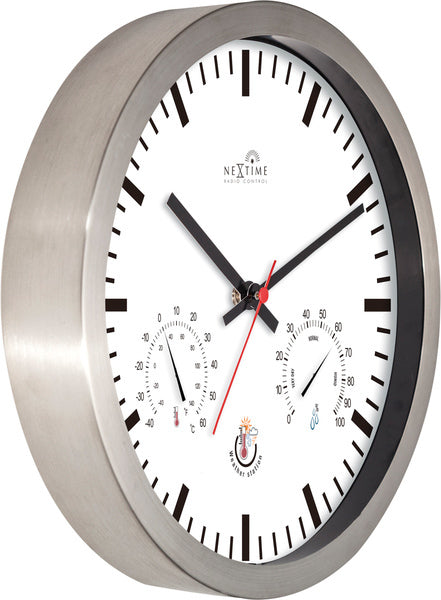 Nextime ne-90513wi horloge murale + station météo 25cm blanc RC aluminium