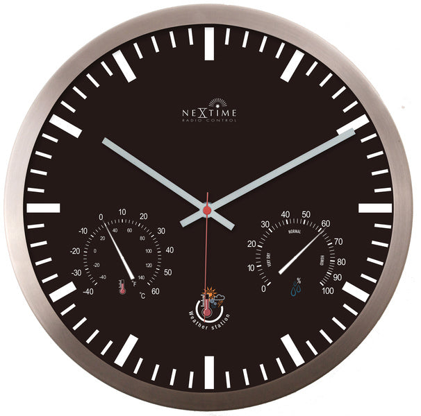 Nextime ne-90513zw horloge murale + station météo 25cm noir RC aluminium