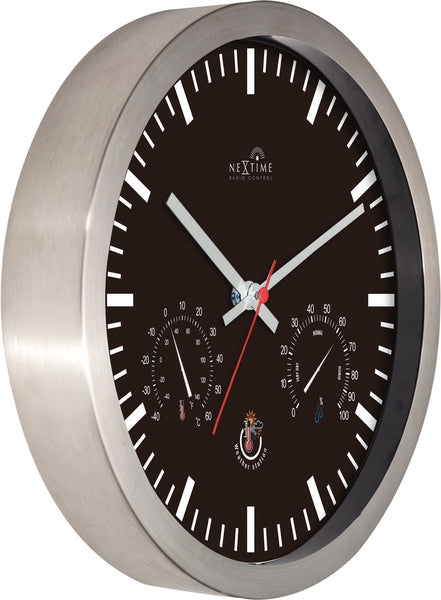 Nextime ne-90513zw horloge murale + station météo 25cm noir RC aluminium