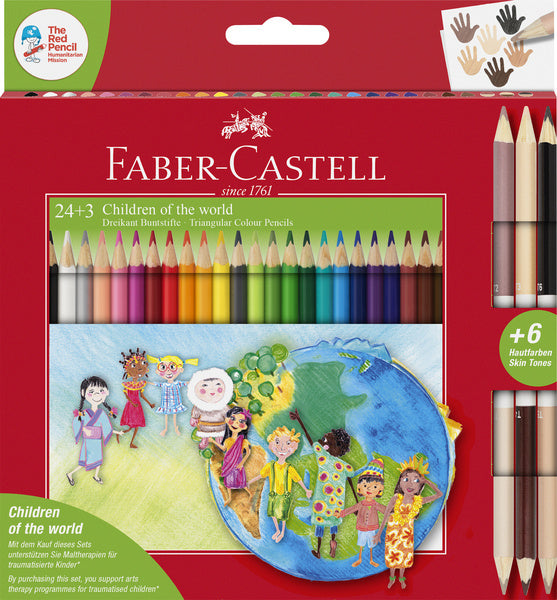 Faber Castell Faber Castell FC-201745 Crayons de couleur triangulaires Enfants du monde en étui á 24+3 pièces