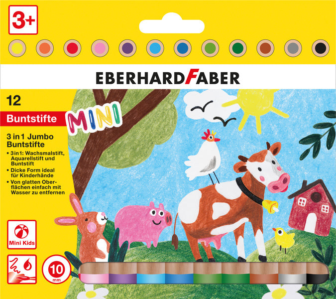 Eberhard faber ef-518912 crayon de couleur 3en1 12 pièces noyau extra épais 10mm