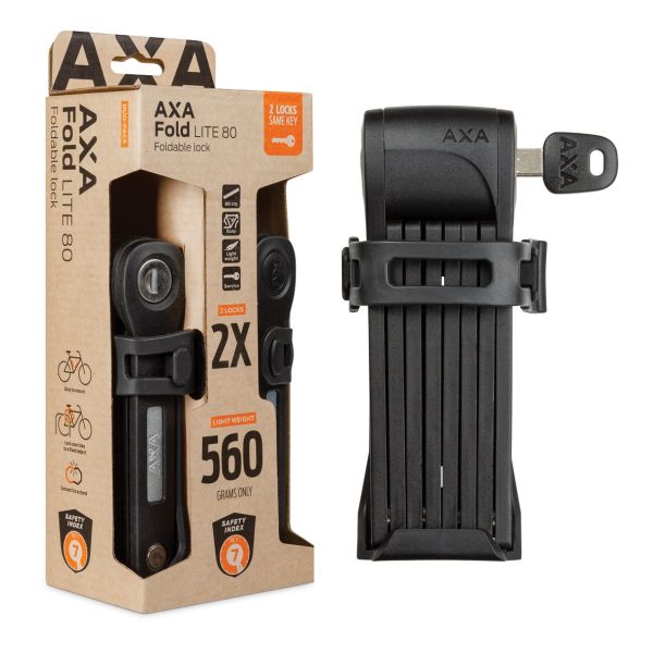 Axa cadenas pliable Fold 80 Lite Pack Duo avec clés identiques - Noir