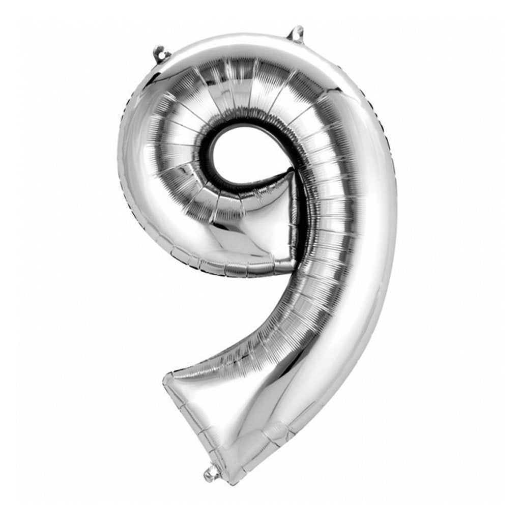 Ballon aluminium Basic numéro 9 63x86 cm argent