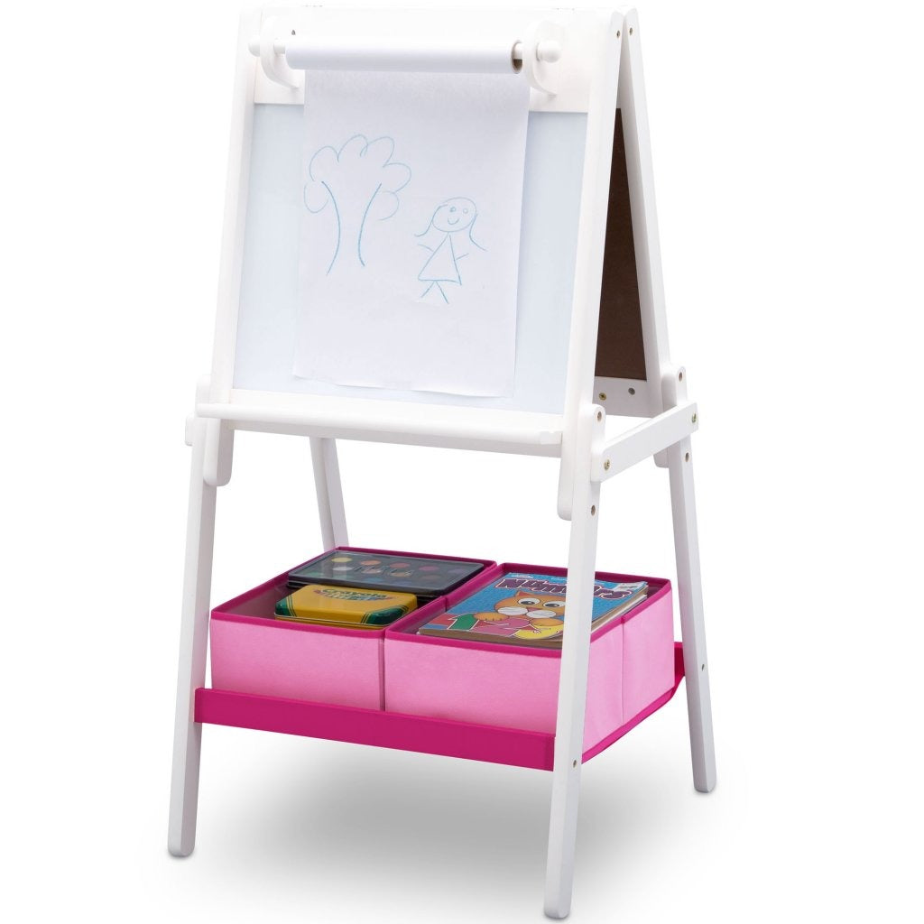 Delta Children Tableau blanc double face en bois pour enfants TE87600GN-130 + rouleau de papier blanc