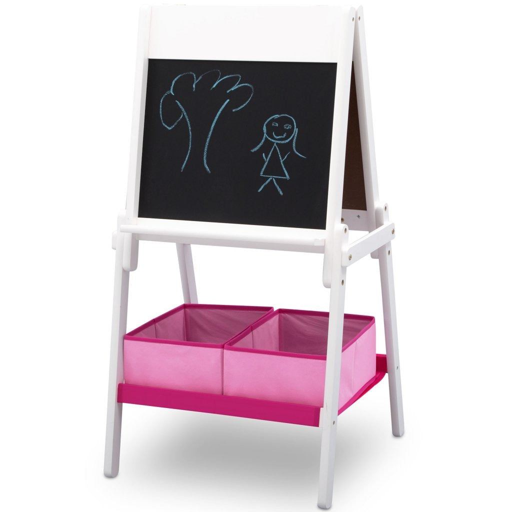 Delta Children Tableau blanc double face en bois pour enfants TE87600GN-130 + rouleau de papier blanc