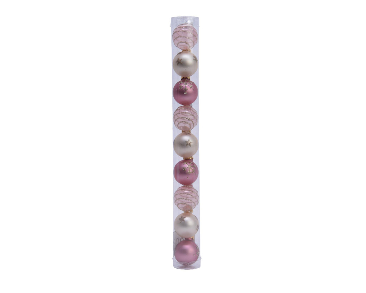 Decoris Boules de Noël 3cm 9 pièces verre rose champa