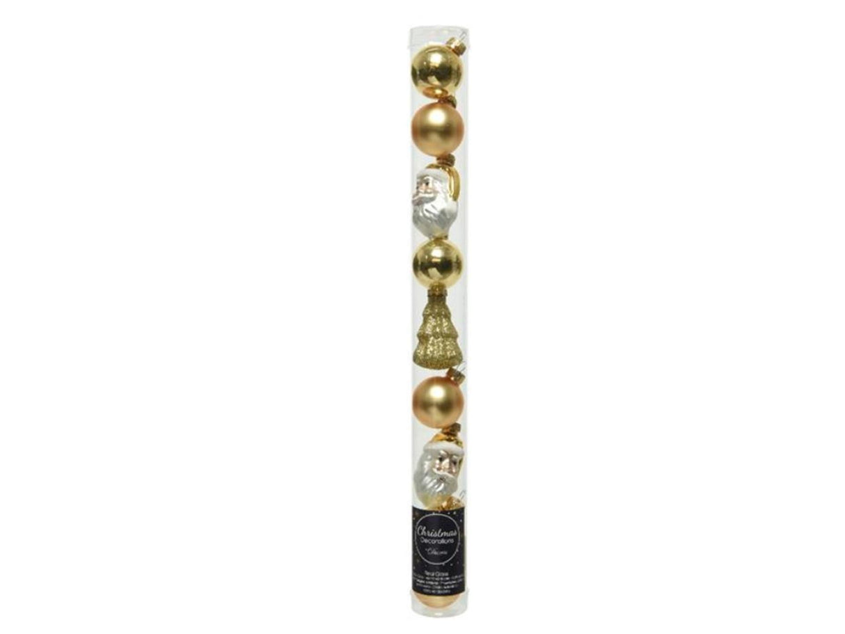 Decoris Set de figurines de Noël tube en verre 9 pièces doré