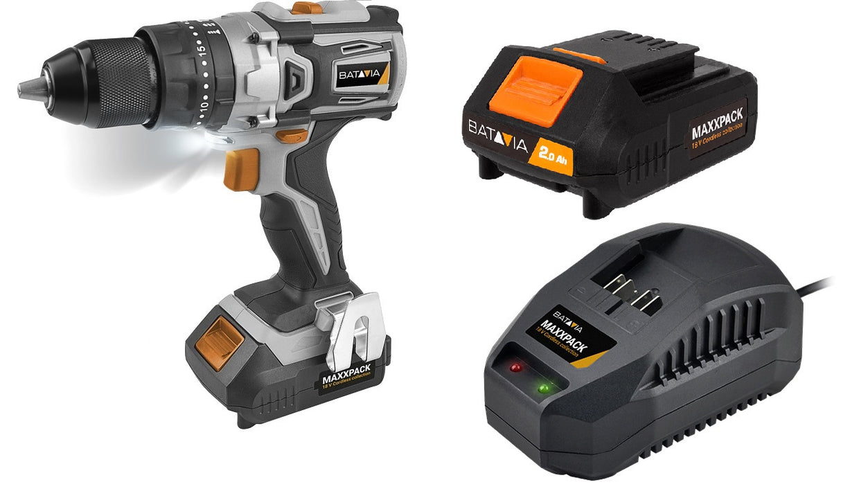 Batavia maxxpack 18v perceuse à percussion sans fil chargeur de batterie 2ah