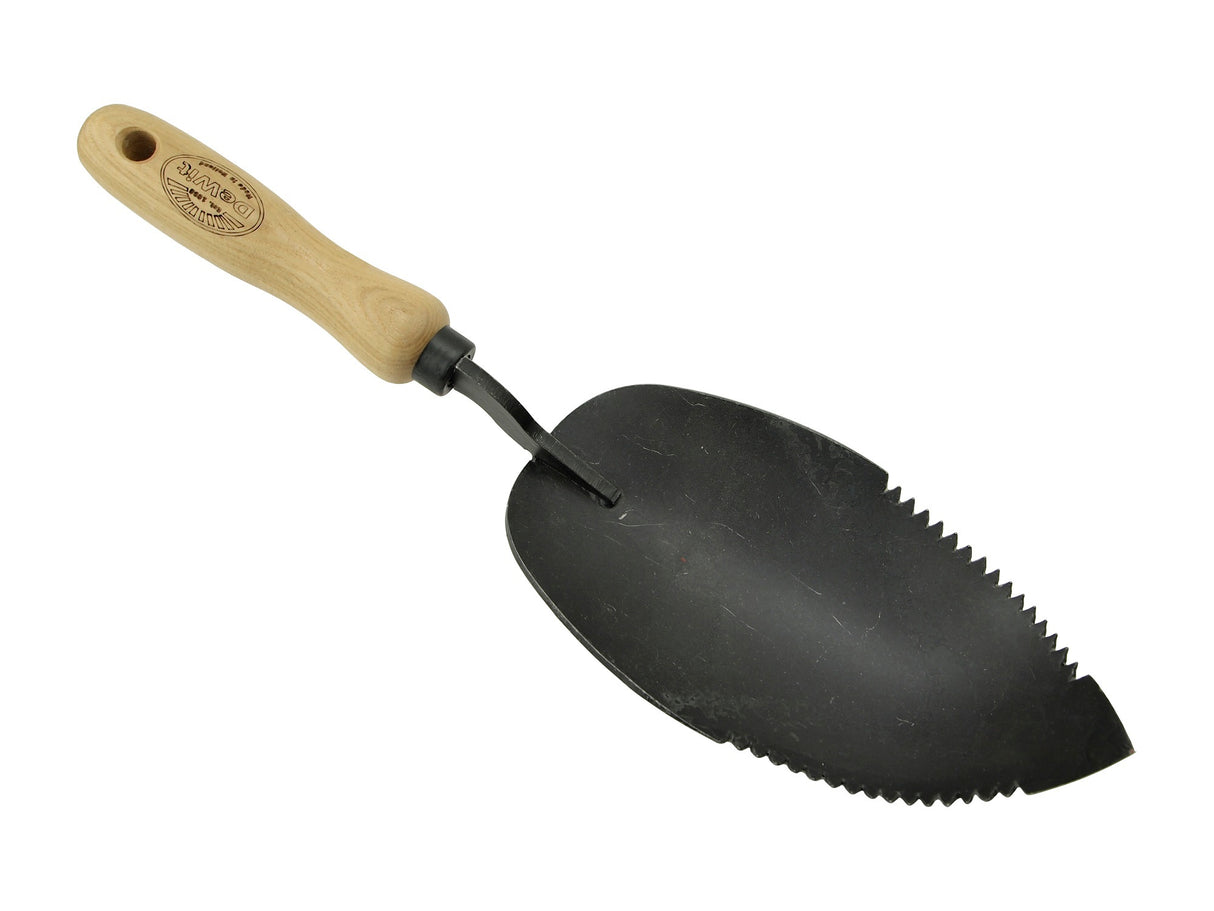 La pelle à terreau blanche à bord dentelé, manche en frêne, 14cm dewhite