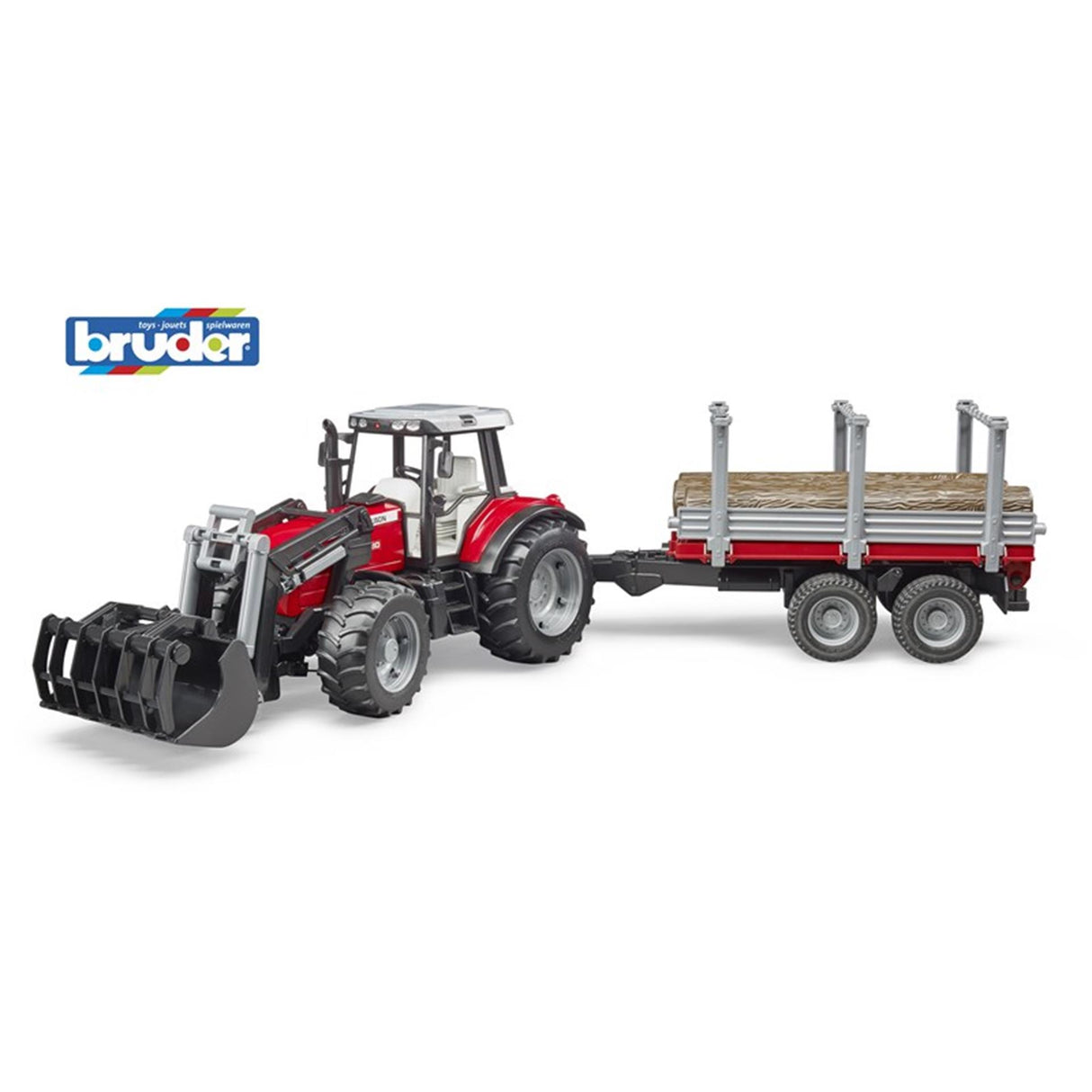 Bruder Tractor Massey Ferguson 7480 avec remorque de transport en bois