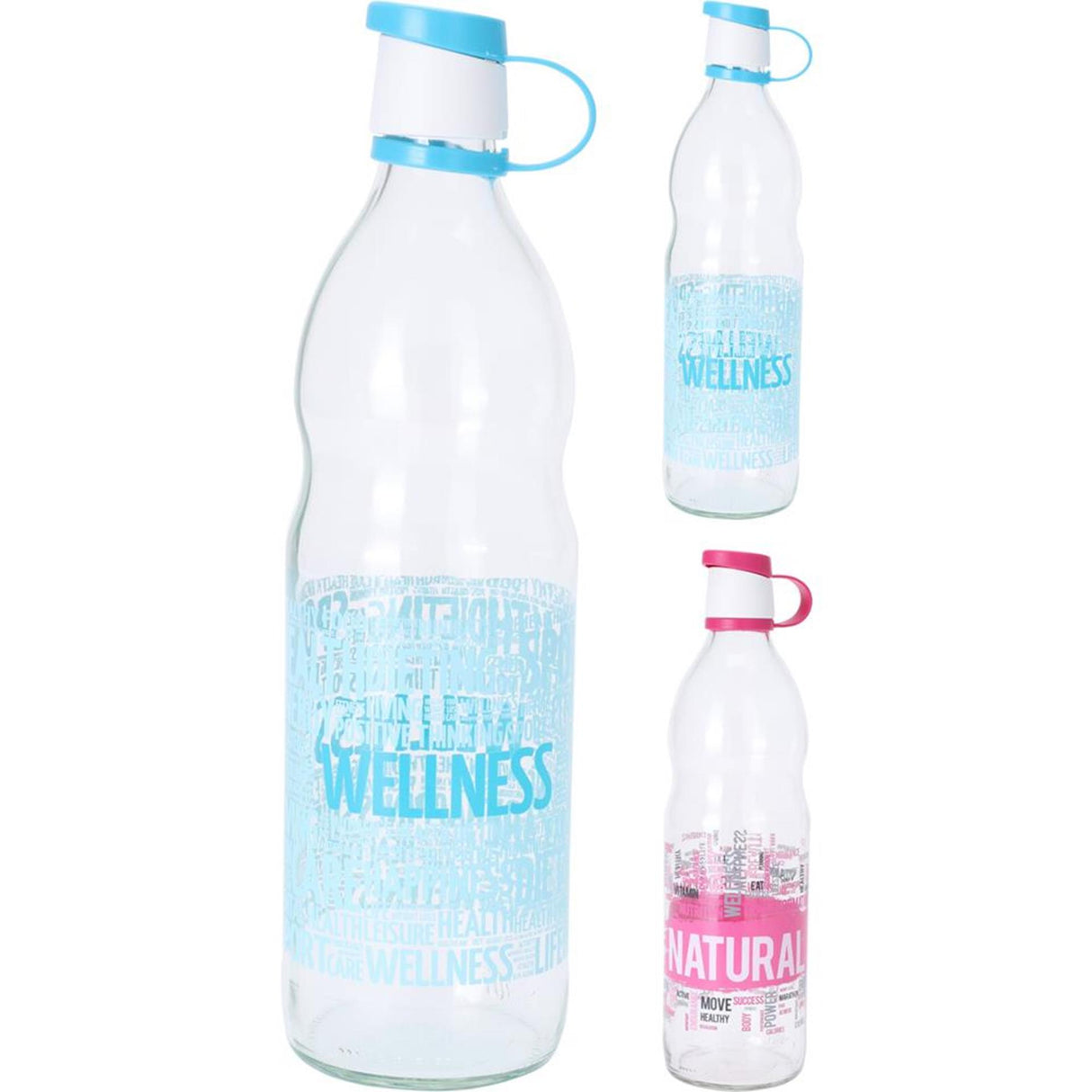 Excellente bouteille en verre d'articles ménagers 1l avec texte en rose ou bleu
