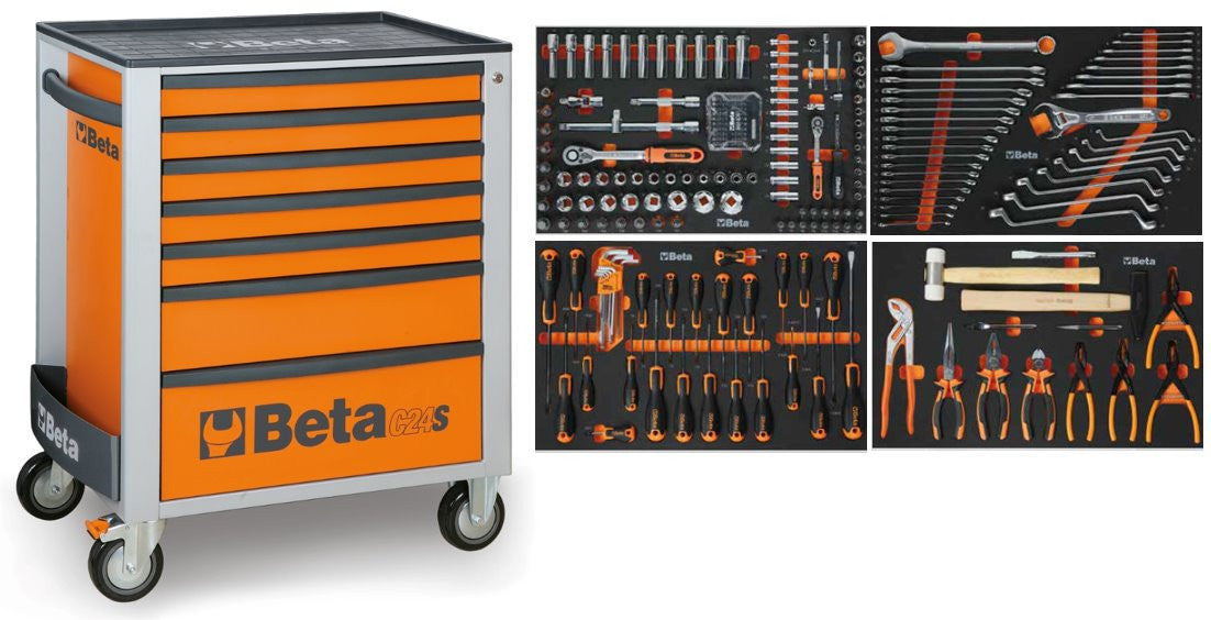 Beta Tool Trolley 7 tiroirs orange incl. Assortiment de 240 pièces