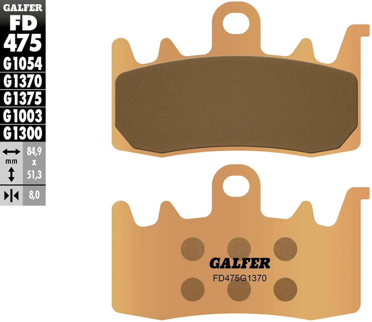 Galfer plaquettes de frein fd475 plaquette de frein frittée fd475 g1370