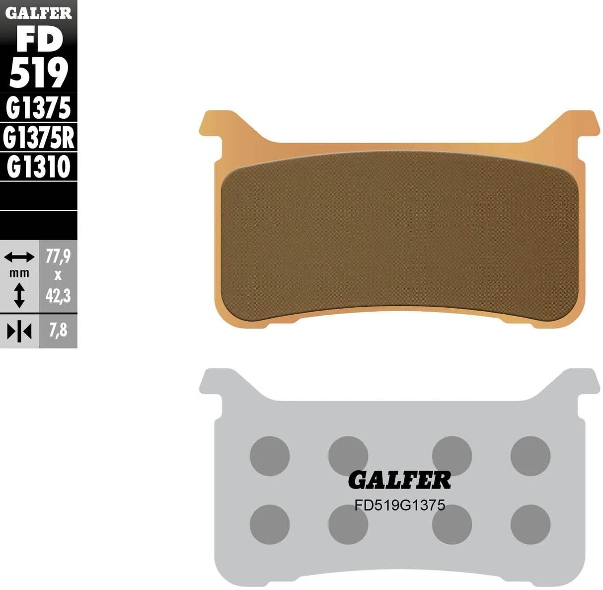 Galfer plaquettes de frein fd519 plaquette de frein frittée fd519 g1375