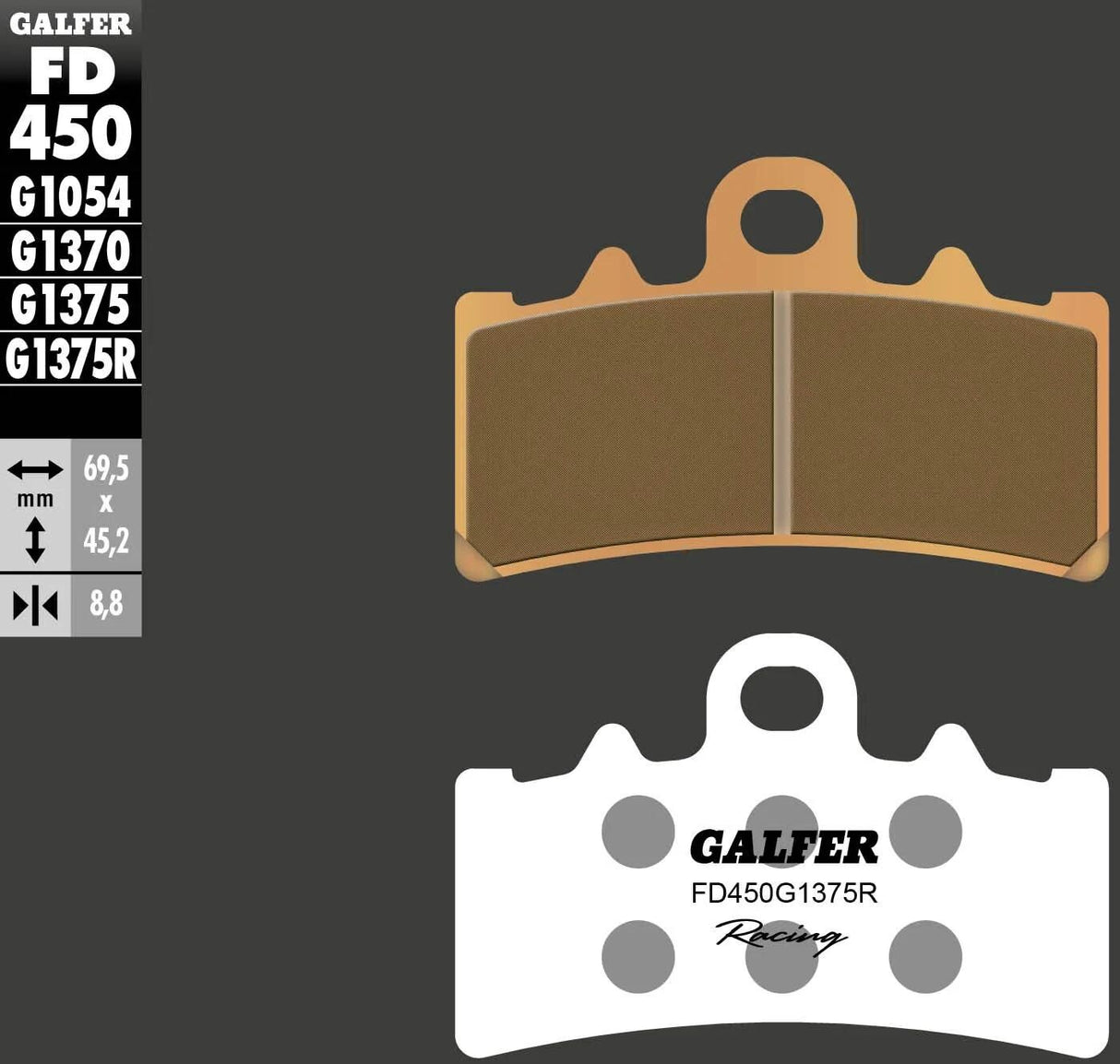 Galfer plaquettes de frein fd450 plaquette de frein frittée fd450 g1375r racing