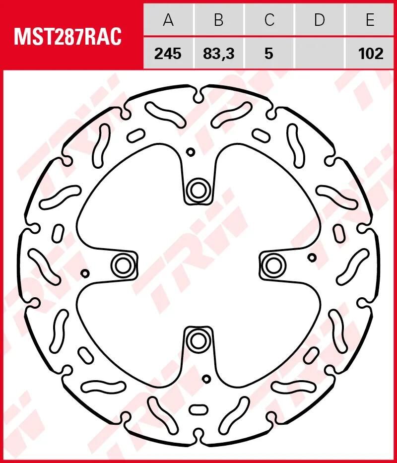 Disque de frein TRW mst287rac. rotor mst287rac rigide