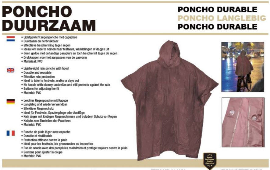 Benson producten regen poncho duurzaam