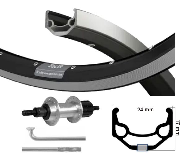 Roue arrière Kgs 28 pouces (622) jante noir argent cass 8-9 sp axe plein