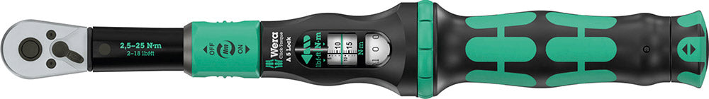 Wera a 5 clé dynamométrique avec verrouillage dynamométrique, cliquet réversible 1 4 (2,5-25 nm)