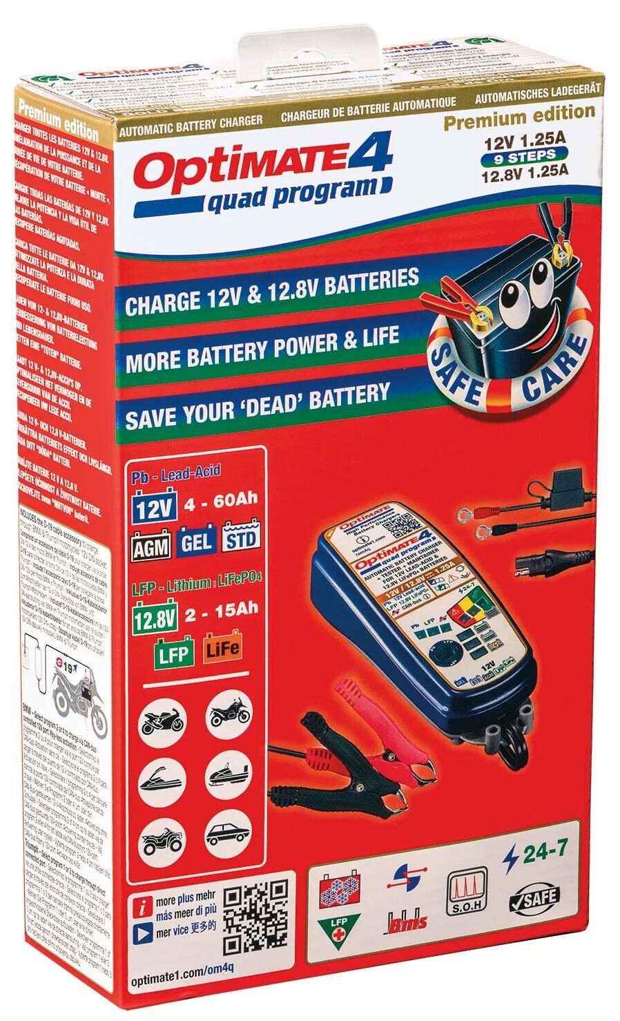 Le chargeur de batterie Tecmate optimise le programme 4 quad. chargeur optomate 4 quad progr.12 volts
