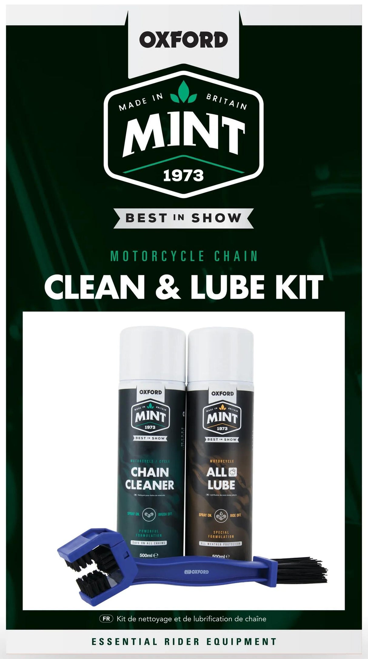 Kit d'entretien de chaîne Mint Oxford, kit de lubrifiant pour chaîne de moto, ensemble d'entretien de chaîne Oxford