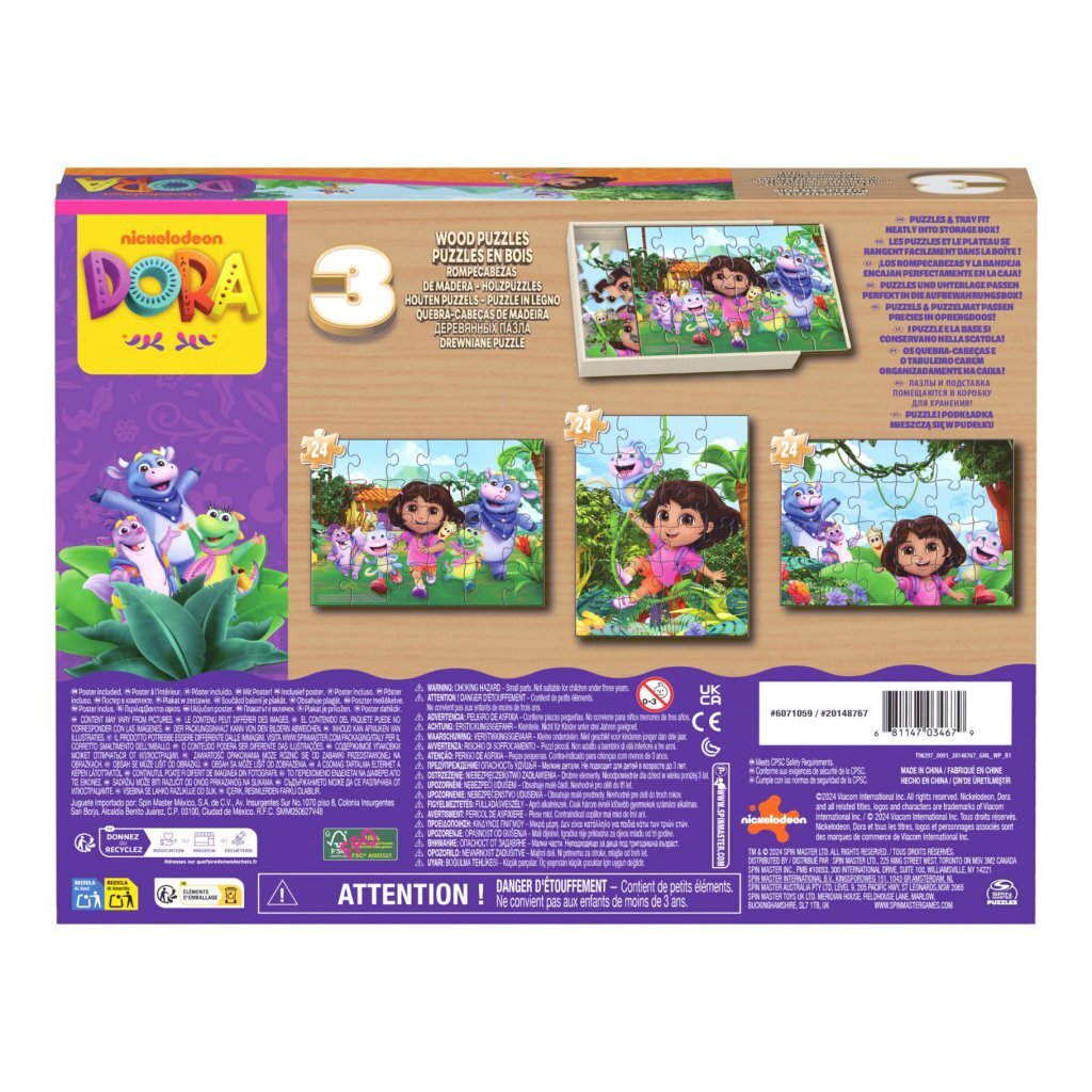 Dora 3en1 puzzle en bois 3x24 pièces