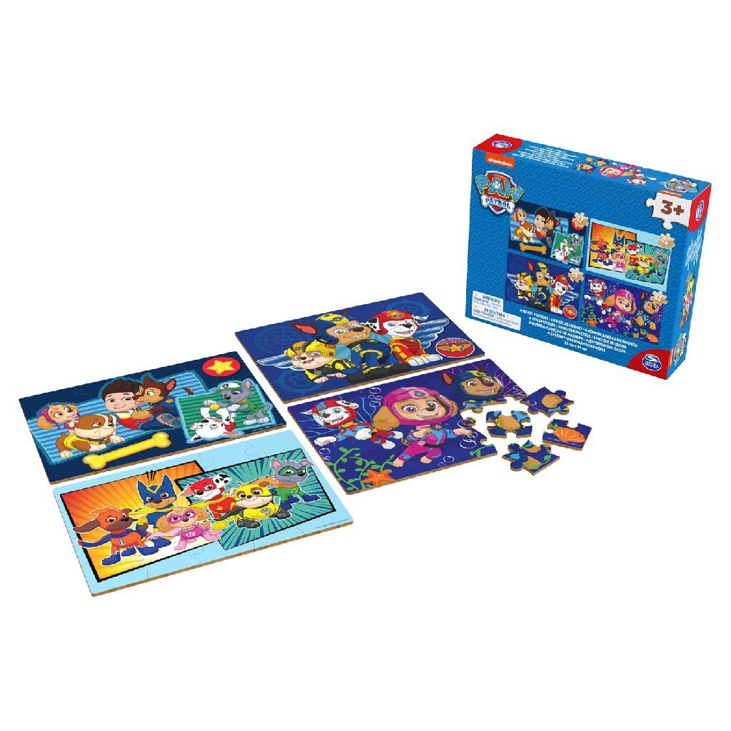 Boîte à chaussures Paw Patrol 4 puzzles en bois 12-16-20-24 pièces