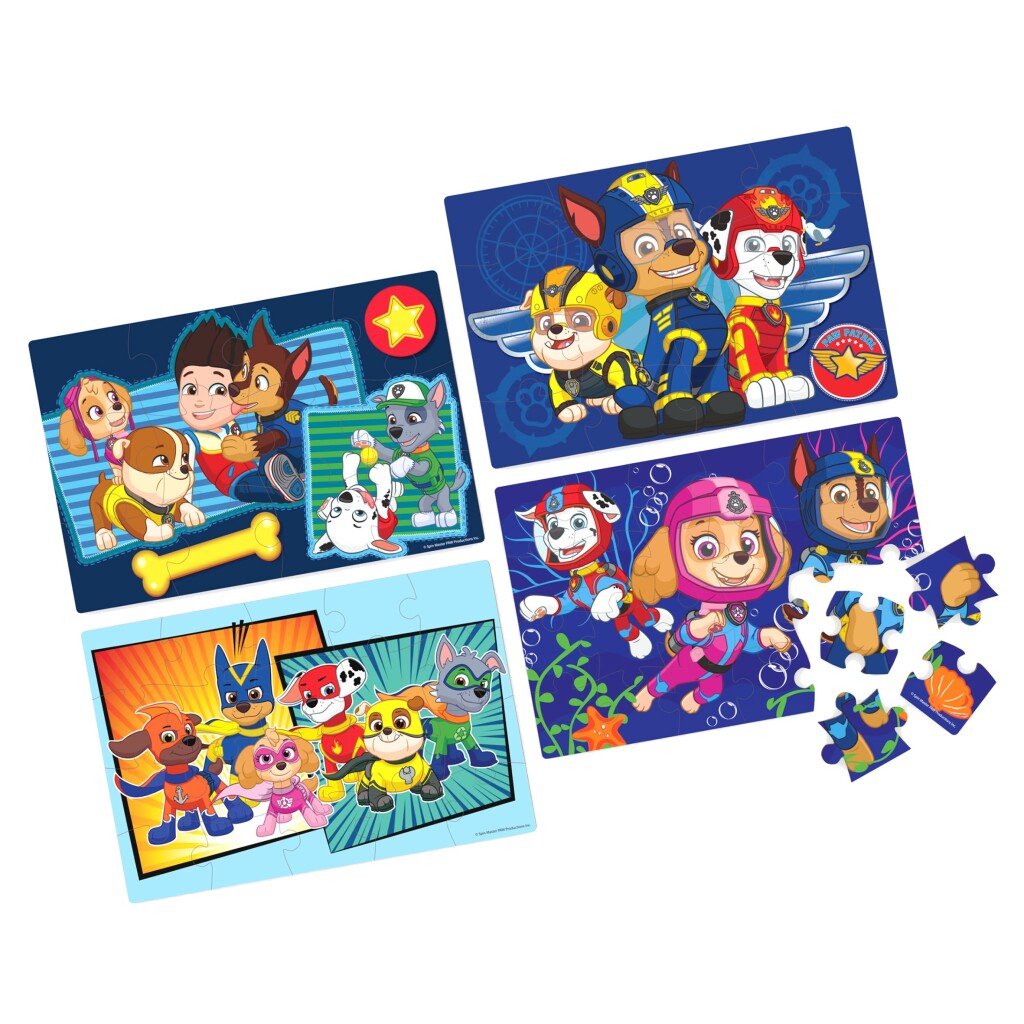 Boîte à chaussures Paw Patrol 4 puzzles en bois 12-16-20-24 pièces
