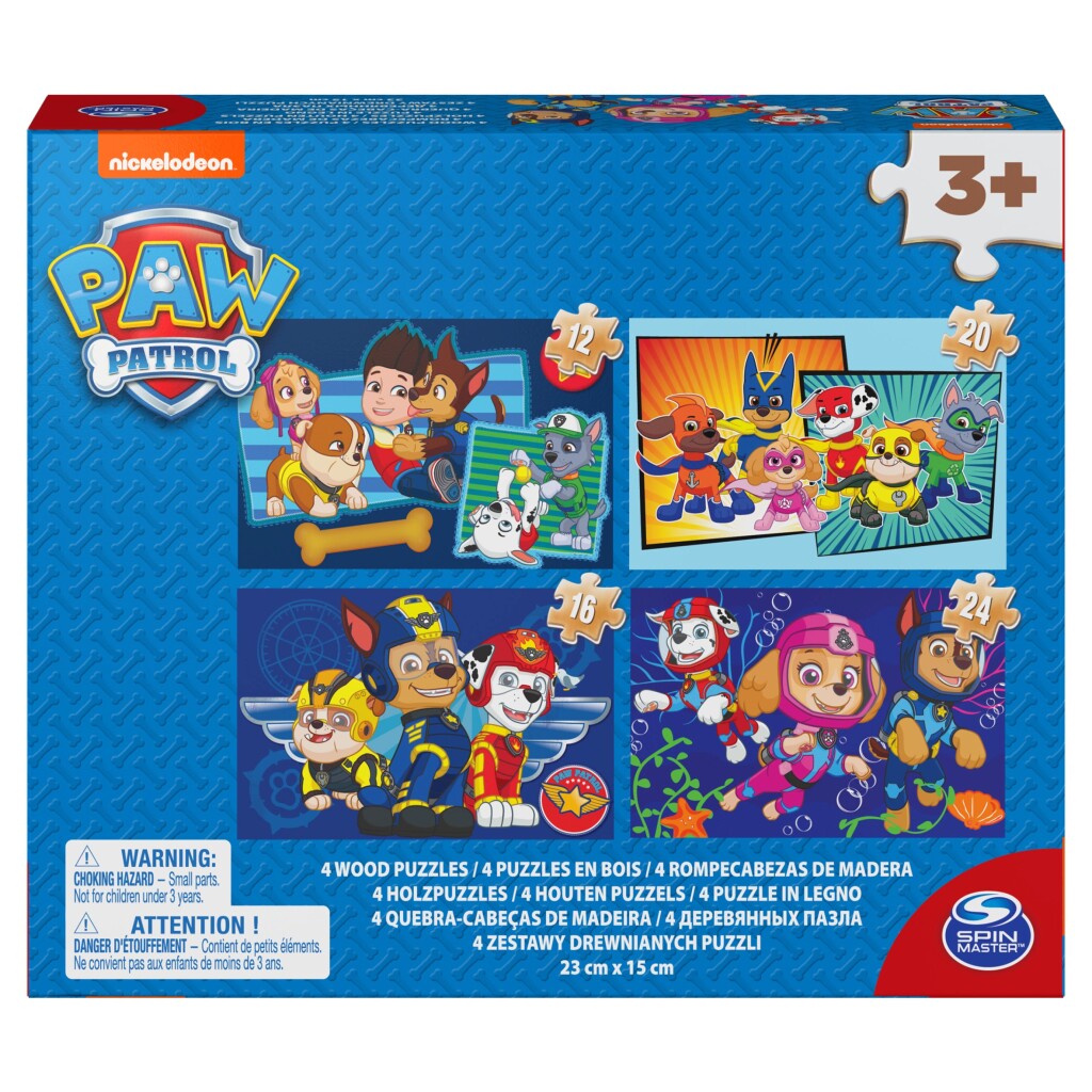 Boîte à chaussures Paw Patrol 4 puzzles en bois 12-16-20-24 pièces