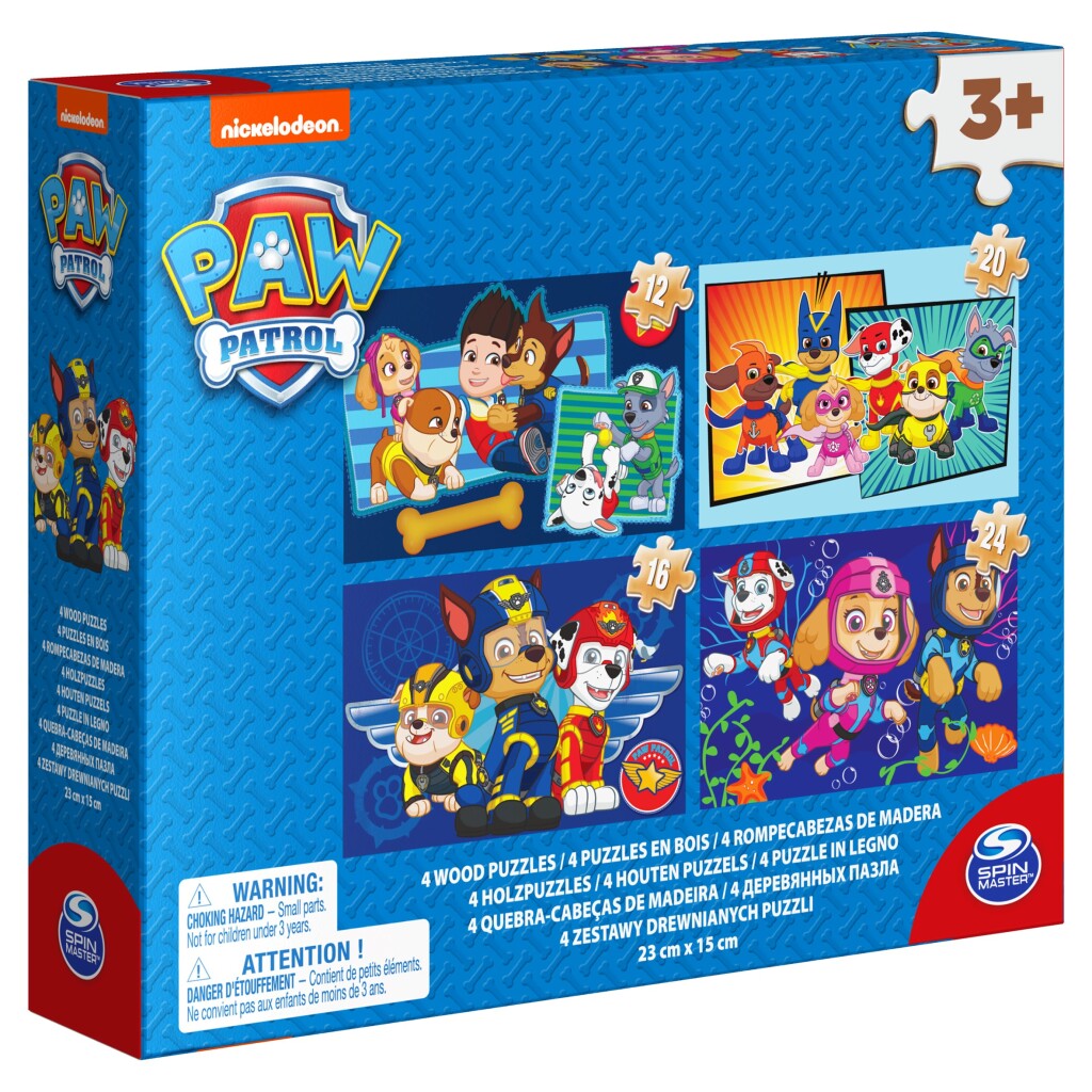 Boîte à chaussures Paw Patrol 4 puzzles en bois 12-16-20-24 pièces