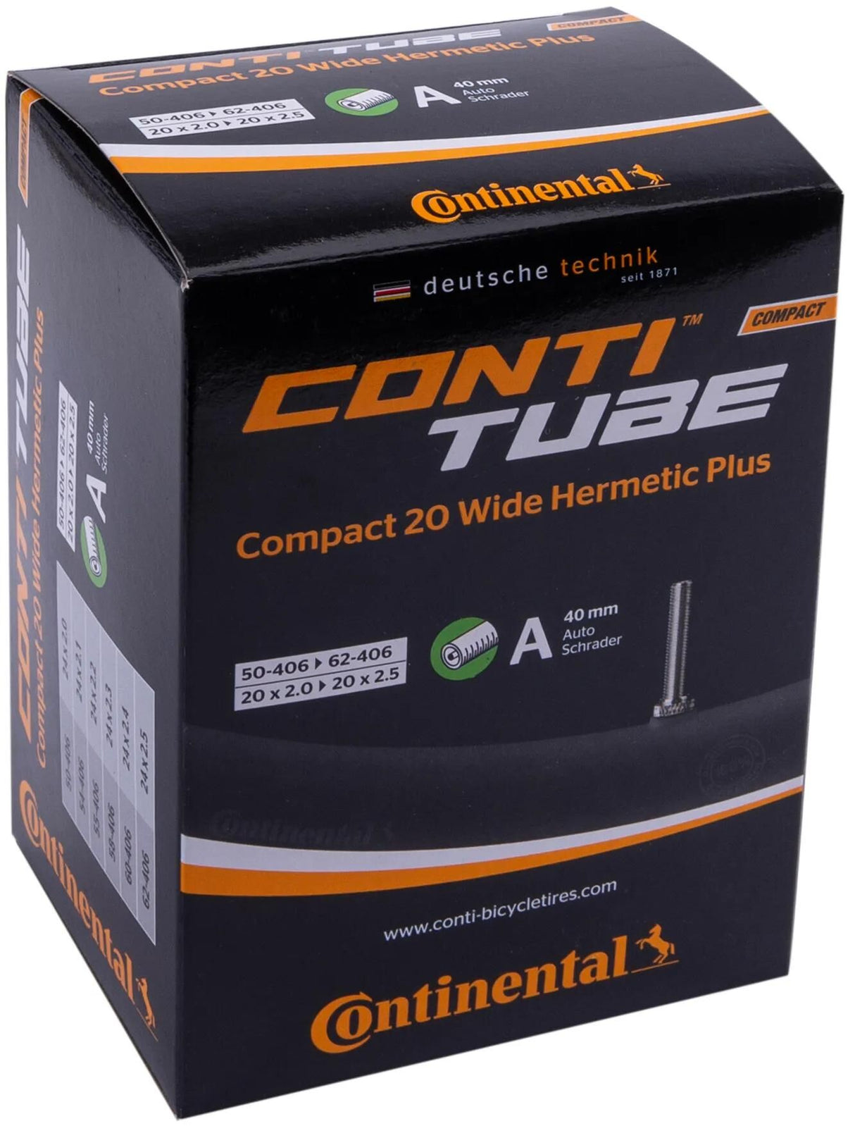 Chambre à air Continental compact 20 large hermétique plus, tube renforcé conti compact 20 large her.plus av 40mm
