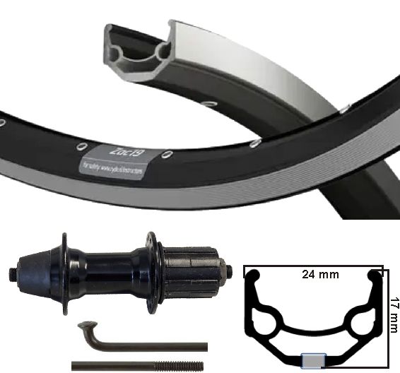 Roue arrière Kgs 28 pouces (622) zac19 cassette argent noir 8-9 sp pattes
