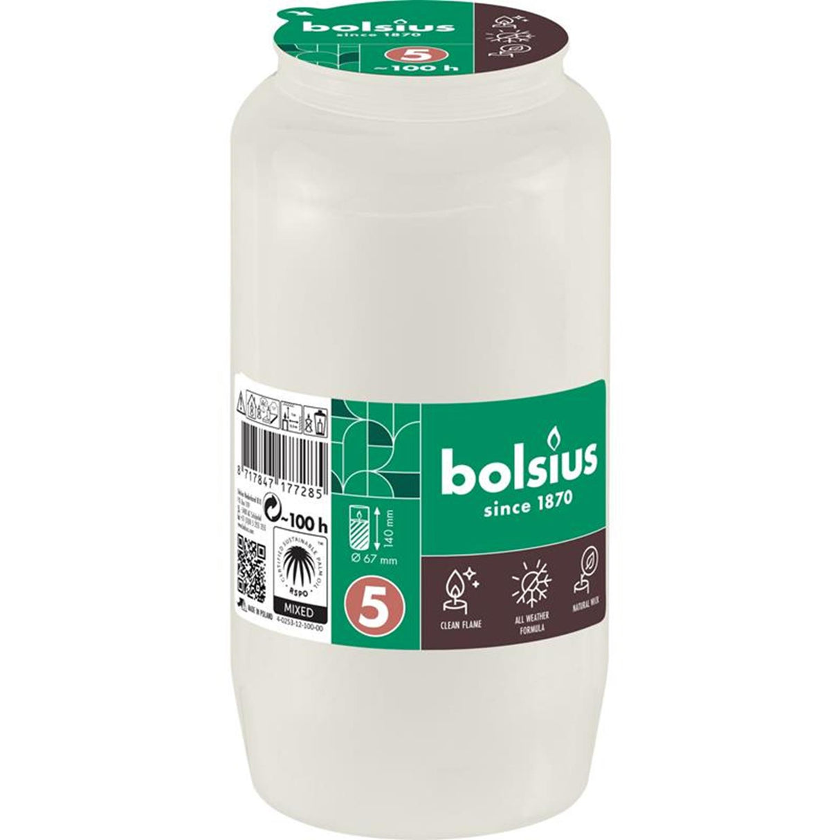 Lampe funéraire Bolsius compo n°5 blanche