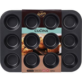 Moule à muffins La cucina 12 compartiments antiadhésif 35x26,5x3,5cm | 4 pièces