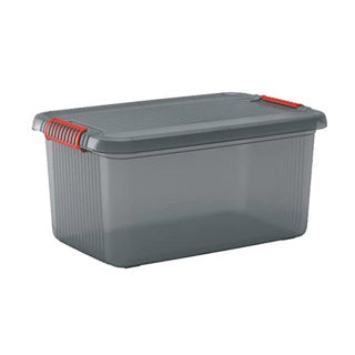 Kis k latch box l - boîte de rangement avec couvercle - 43l - 59x39x28 - clips orange transparents