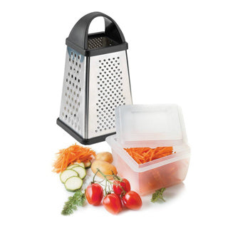 Râpe à quatre faces Westmark avec bac de récupération, 4 surfaces de râpe coupantes, hauteur : 25 cm, plastique inox, argent noir, 11882260