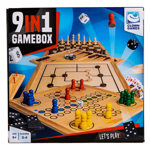 Clown Games, boîte de jeu 9 en 1 en bois