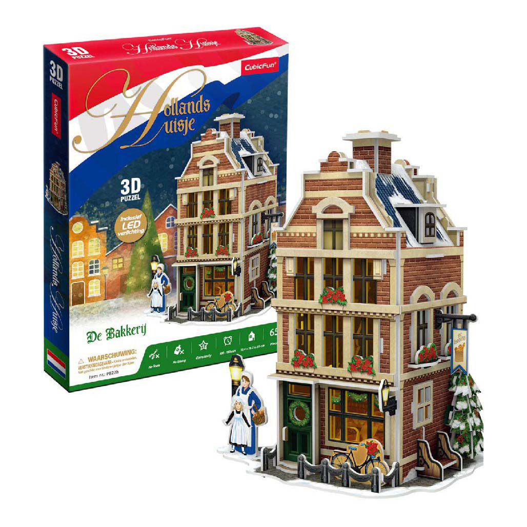 Puzzle 3D cubique amusant Boulangerie hollandaise avec éclairage LED - 65 pcs.