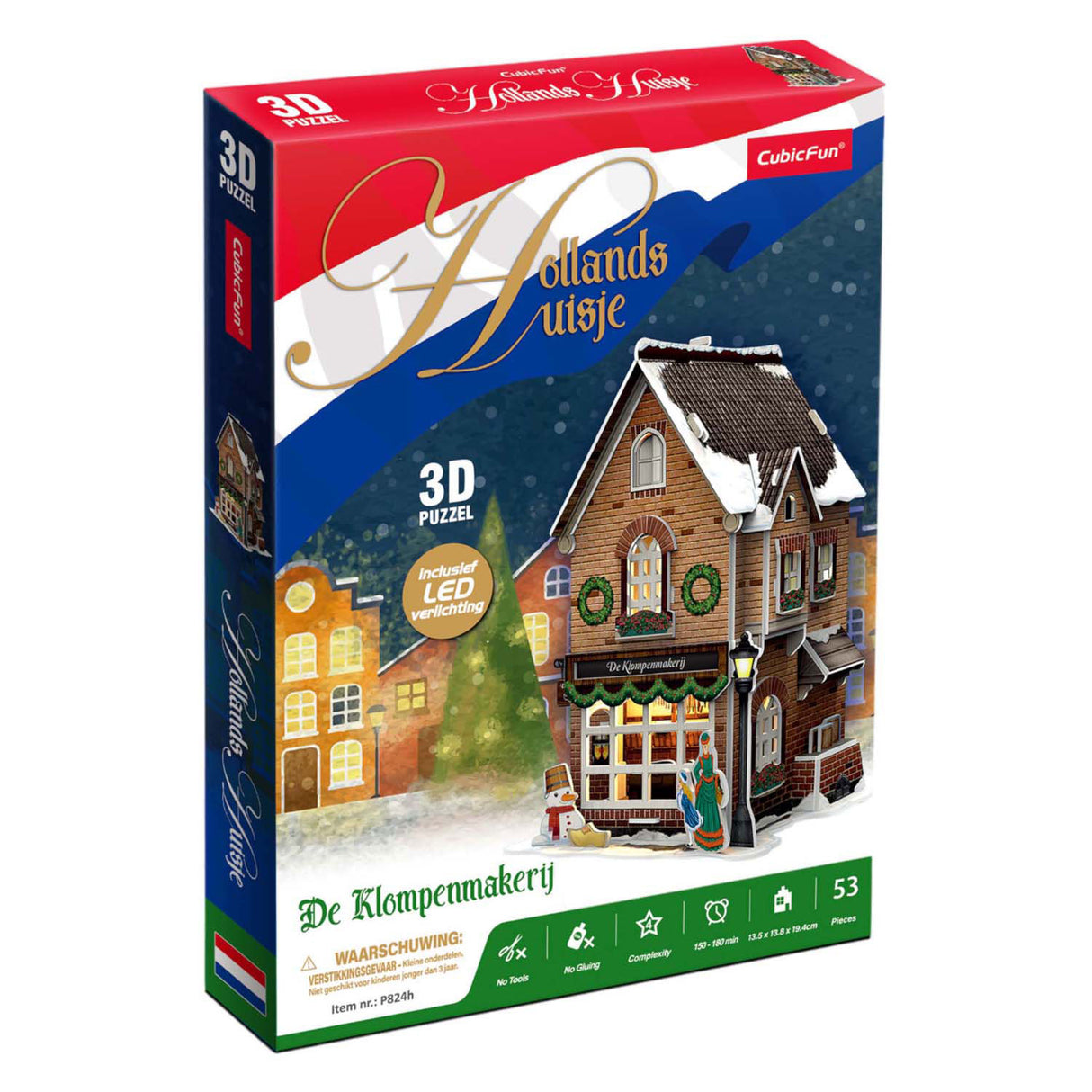 Puzzle 3D amusant et cubique, usine de sabots, éclairage LED, jouets de village de Noël.