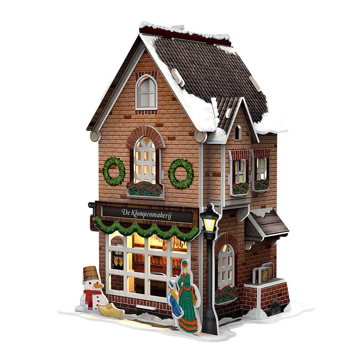 Puzzle 3D amusant et cubique, usine de sabots, éclairage LED, jouets de village de Noël.
