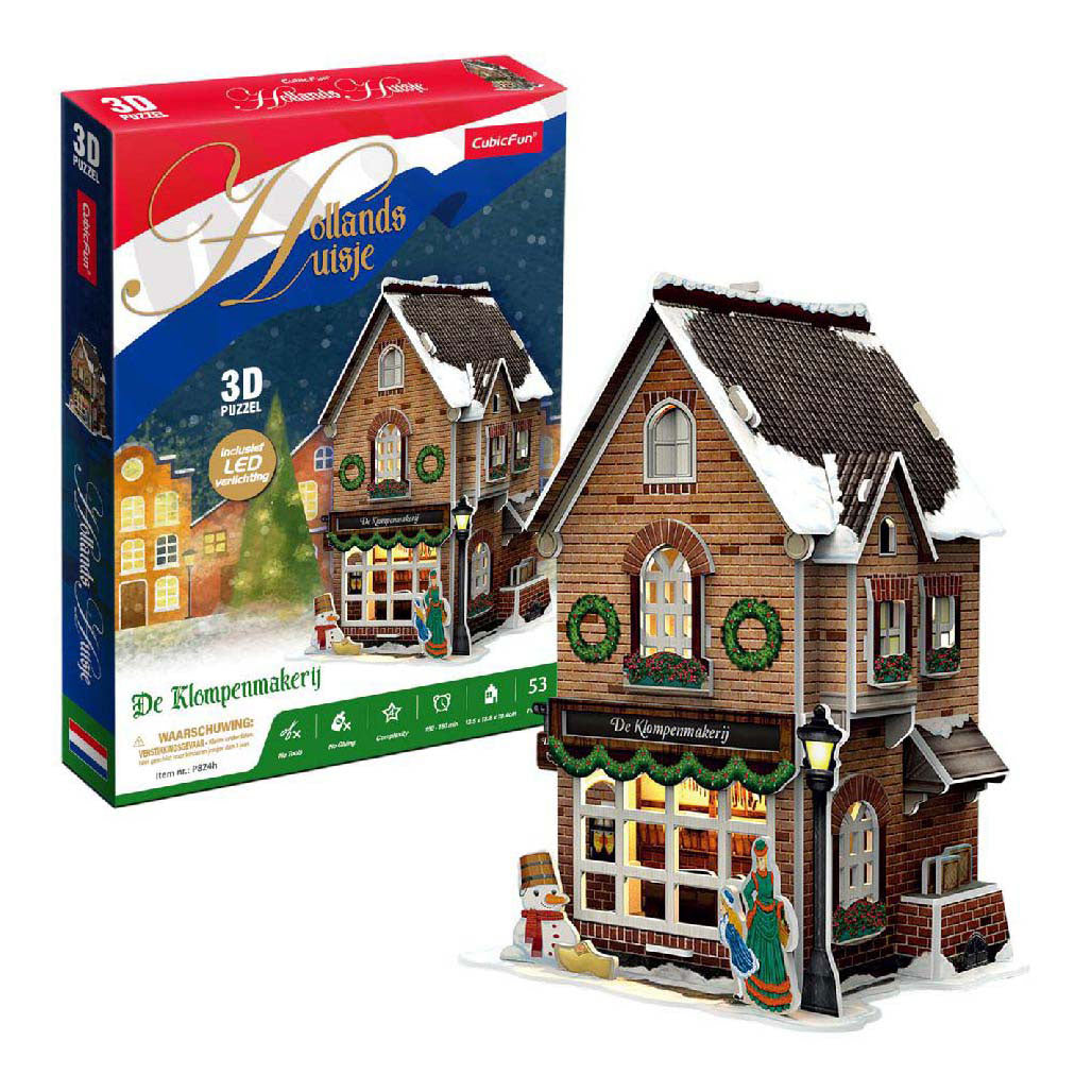 Puzzle 3D amusant et cubique, usine de sabots, éclairage LED, jouets de village de Noël.