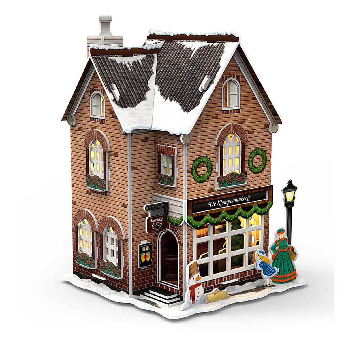 Puzzle 3D amusant et cubique, usine de sabots, éclairage LED, jouets de village de Noël.