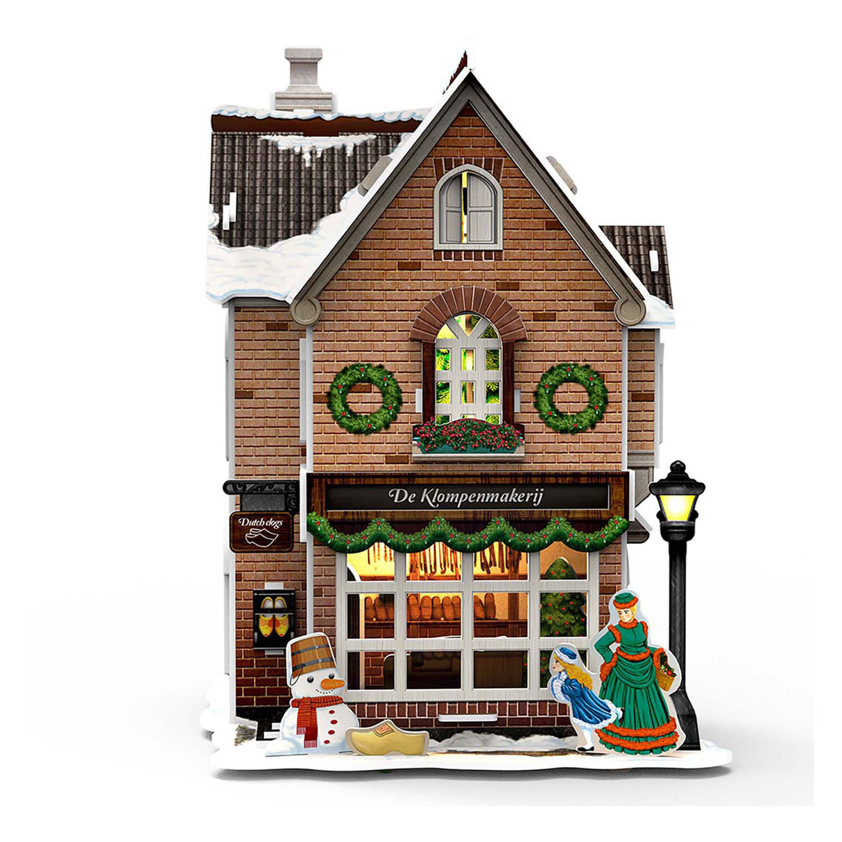 Puzzle 3D amusant et cubique, usine de sabots, éclairage LED, jouets de village de Noël.