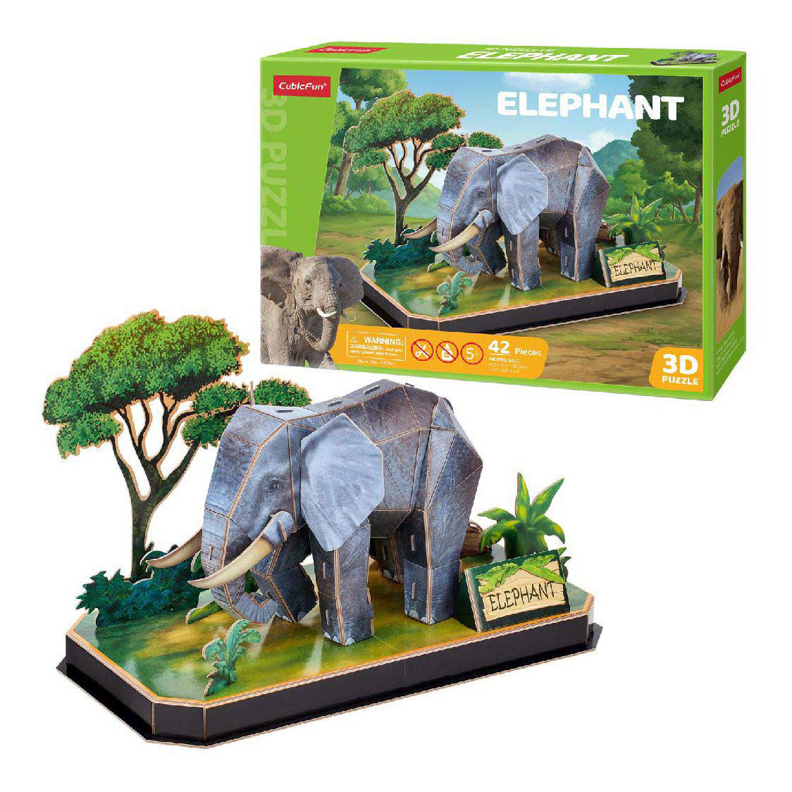 Puzzle 3D cubique amusant éléphant - 42 pièces - adapté aux enfants à partir de 8 ans