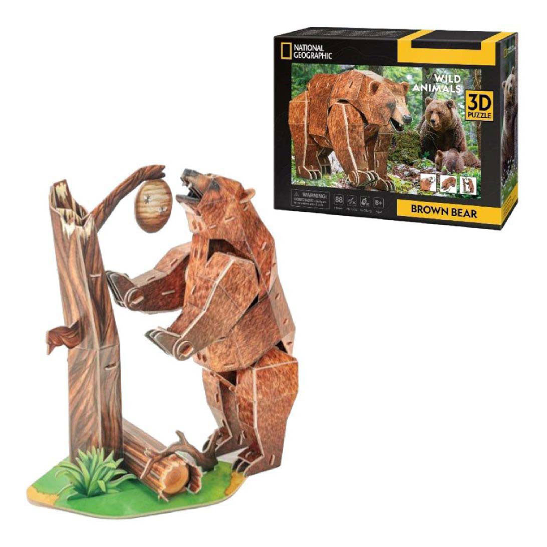Puzzle 3D amusant et cubique, ours brun géographique national