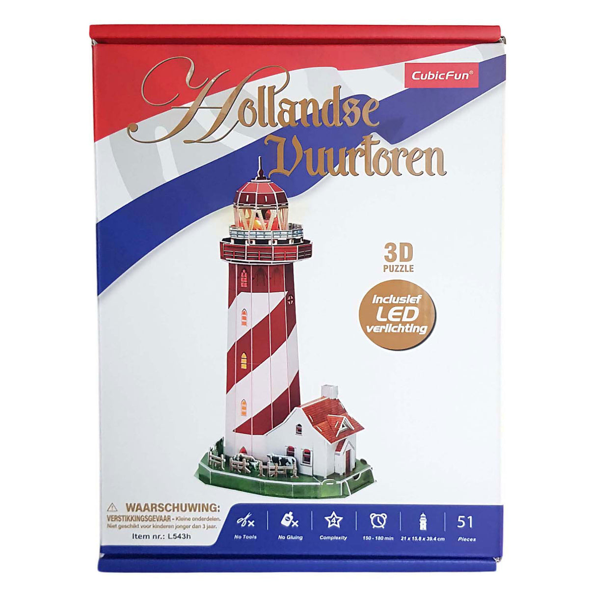 Puzzle 3D cubique amusant phare LED, 51 pièces.