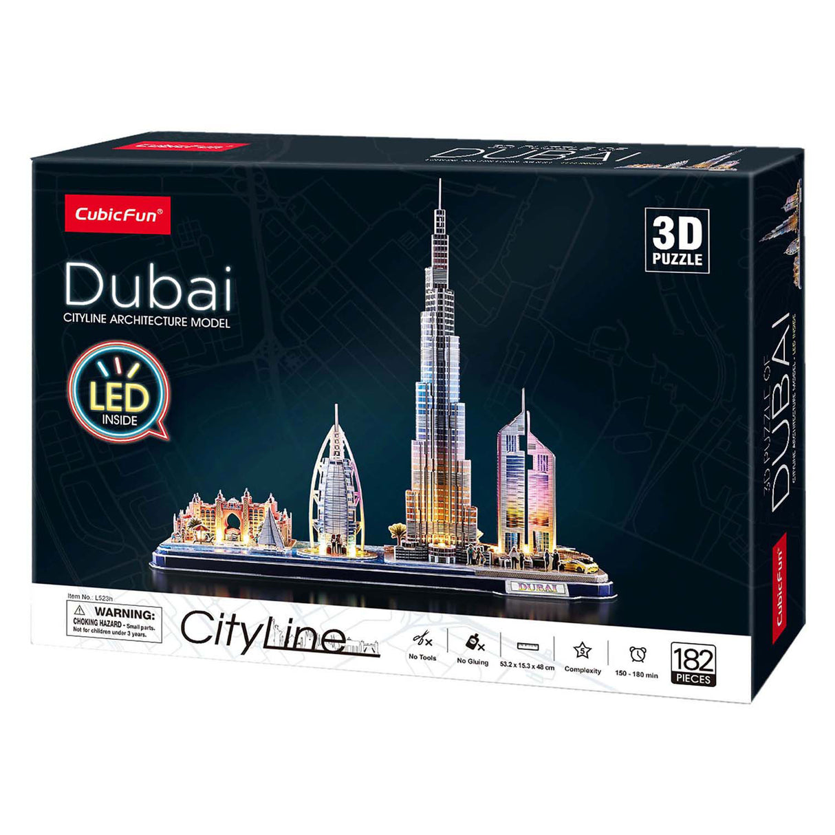 Puzzle 3D cubique amusant City Line Dubai avec éclairage LED