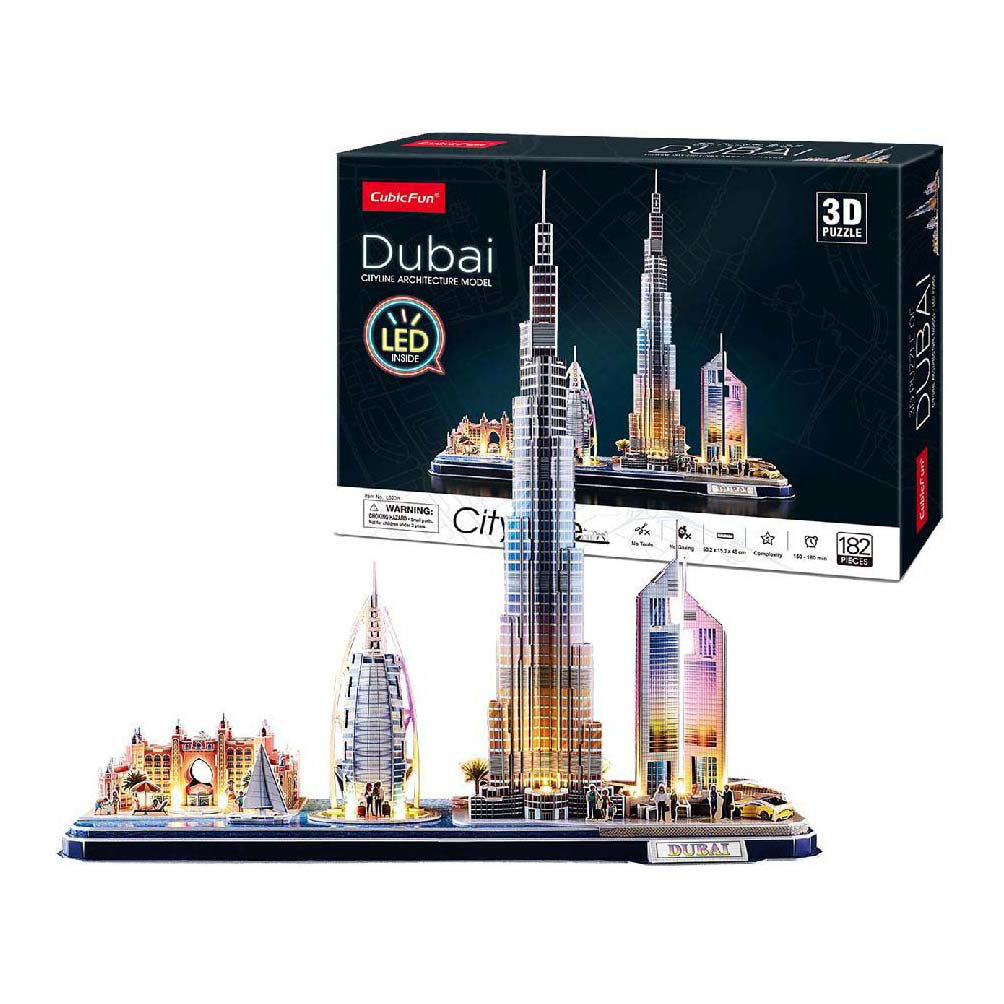 Puzzle 3D cubique amusant City Line Dubai avec éclairage LED