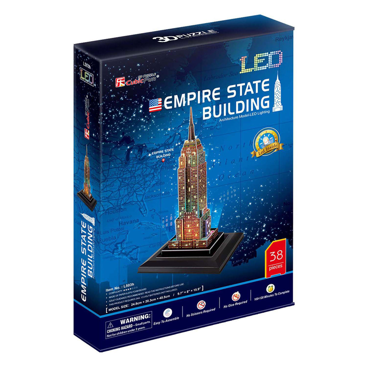 Puzzle 3D amusant cubique Empire State Building avec éclairage LED
